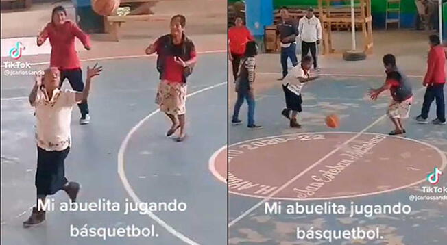 Abuelita juega basket como toda una profesional y hace una canasta: