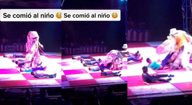 Viral: Niño casi fue devorado por 'dinosaurio' en circo y la escena deja traumas