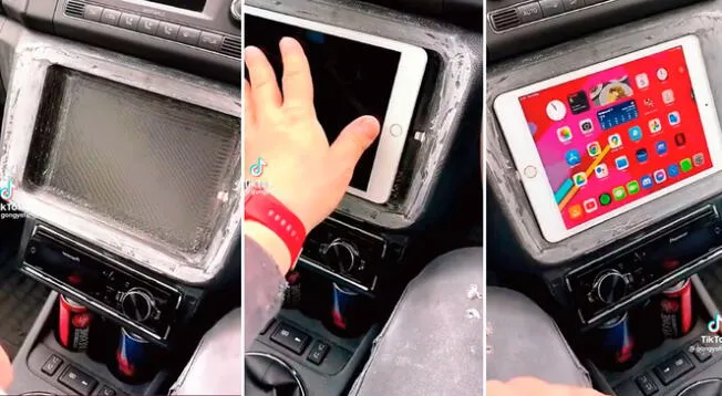 Un joven se las ingenió para tener una pantalla táctil en su antiguo auto.