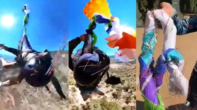 Paracaidista se salva al último segundo, tras enrredarse en el aire y caer en picada - VIDEO