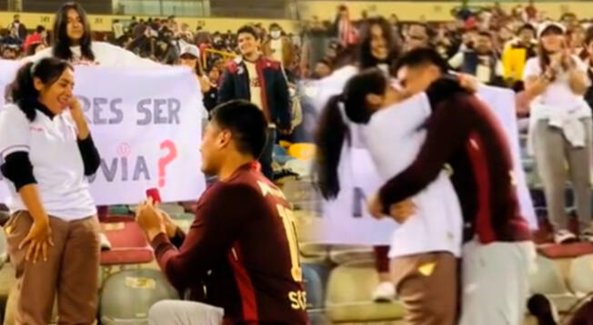 Una pareja crema protagonizó una romántica escena en el estadio Monumental.