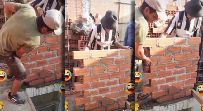 Albañiles colocan bloque entero de ladrillos en construcción y usuarios opinan en Tiktok