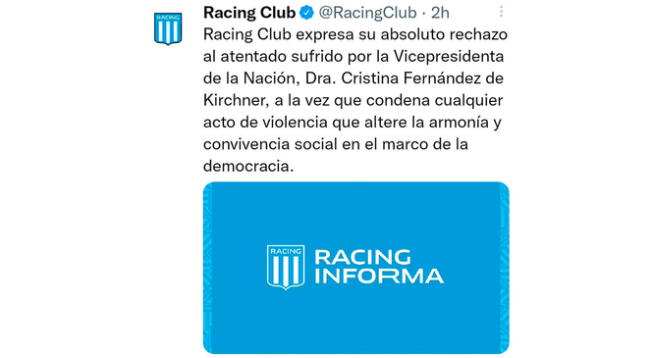 Comunicado de Racing Club.