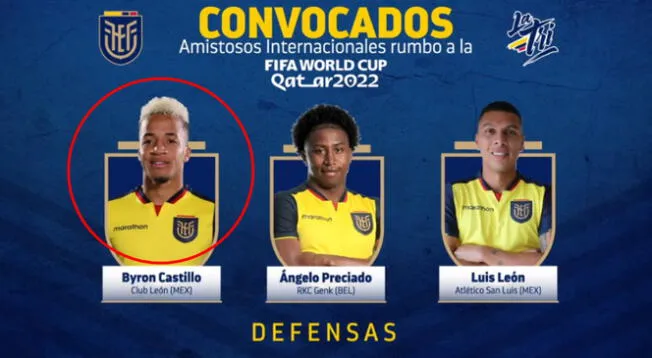 Byron Castillo es la novedad en convocatoria de Ecuador para la Fecha FIFA