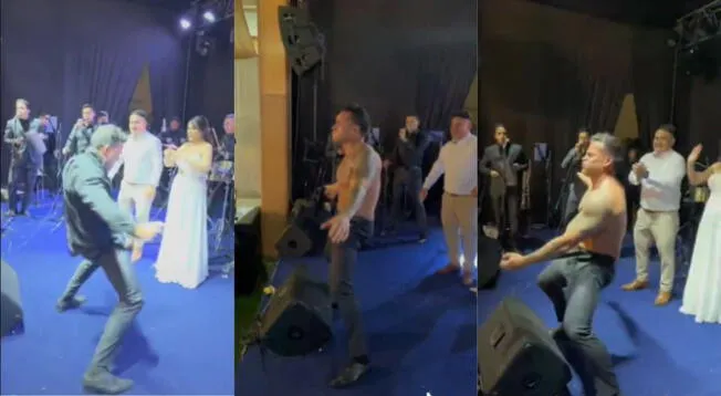 Christian Domínguez lo volvió a hacer:  se quitó la camisa para bailar en matrimonio