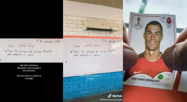 Maestra da puntos extras a alumno que le traiga sticker de Cristiano Ronaldo del álbum Qatar 2022