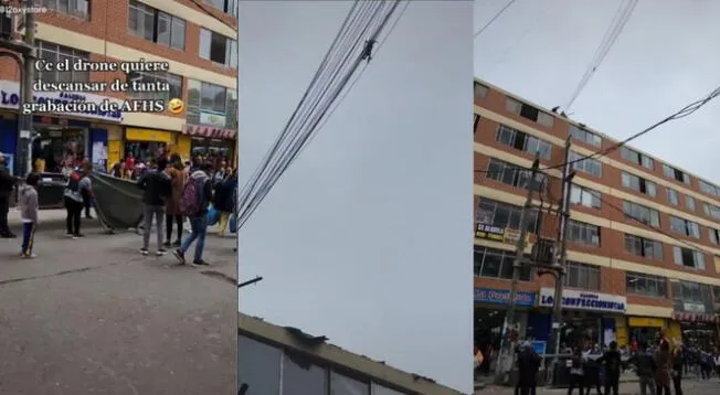 Al fondo hay sitio: drone de la serie quedó atrapado en cables de un poste en Gamarra - VIDEO