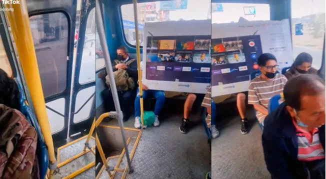 Tiktok: joven compra lujoso televisor de 50 pulgadas y sube a bus para 'ahorrase' el taxi