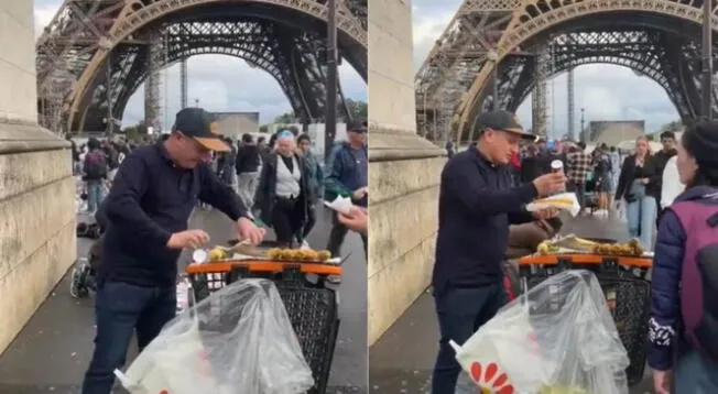 TikTok: latino vende choclo al lado de la Torre Eiffel y usuarios quedan en shock