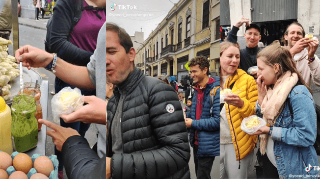 TikTok: Extranjeros son captados comiendo choclo con queso en pleno mercado Central