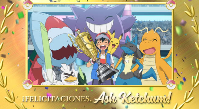 Ash Ketchum celebra la victoria junto a sus Pokémon