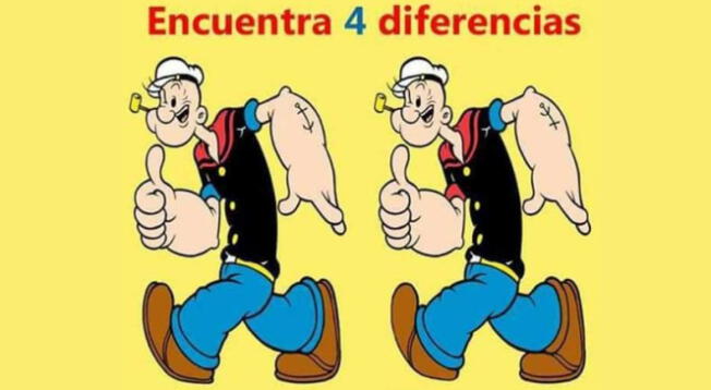 Intenta encontrar las 4 diferencias en este reto visual de Popeye