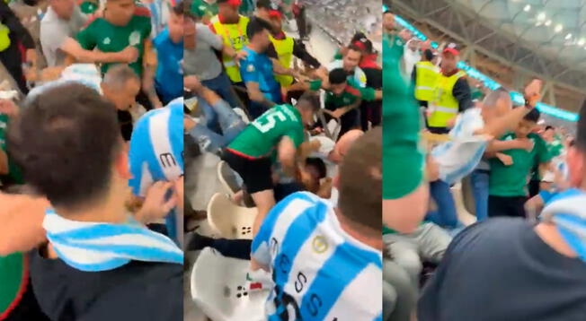 Hinchas argentinos y mexicanos se agarran a golpes en la tribuna del estadio en Qatar
