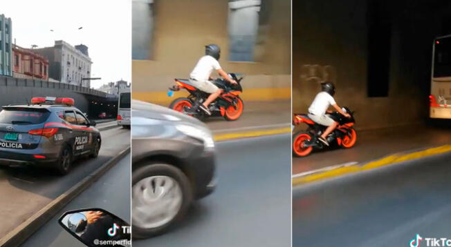 Motociclista invade vía del Metropolitano y la policía termina persiguiéndolo: "Pasa en Perú"