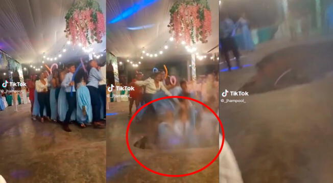 La celebración de estos jóvenes fue opacada por este inusual accidente en la 'pista de baile'.