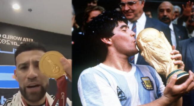 Otamendi recuerda a Maradona en celebración.