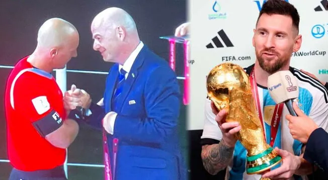 Gianni Infantino con el árbitro de la final del Mundial Qatar 2022