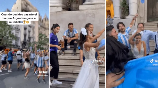 Novios argentinos dejan de lado su boda por alentar a Argentina como campeón del mundo