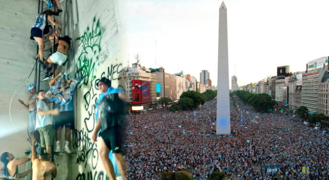 Hinchas se subieron al Obelisco durante celebración del campeonato de Argentina.