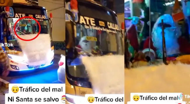 Peruano decora su vehículo de Navidad y se disfraza de Papá Noel para celebrar el nacimiento del niño Jesús.