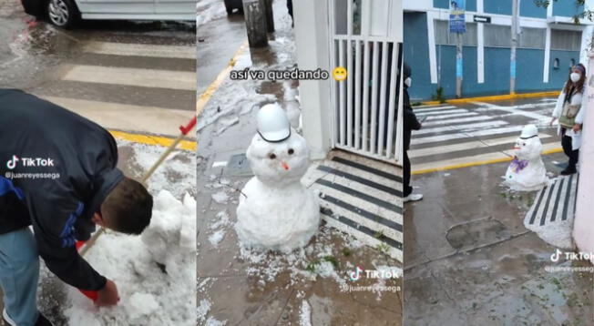 Una familia sorprendió a sus vecinos creando un 'muñeco de nieve'.