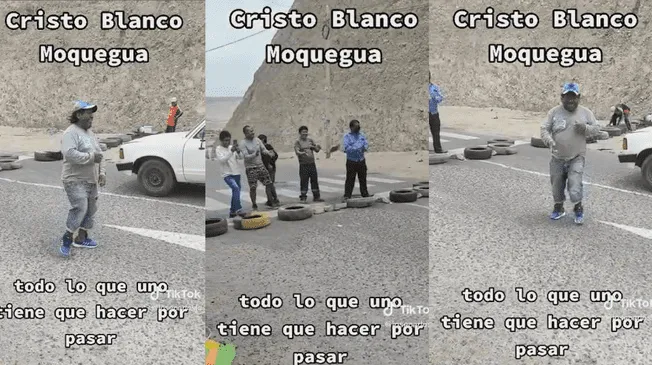 El señor no tuvo problemas para salir de su vehículo y 'conquistar' a los pobladores con sus peculiares pasos de baile en plena carretera.