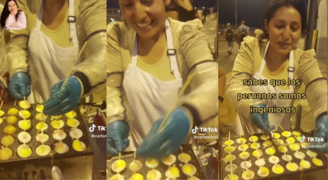 Mujer es viral en TikTok por vender huevos de codorniz al estilo de anticuchos.