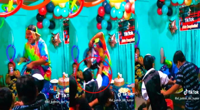 El payasito pasó un mal rato al intentar romper la piñata. Su video se volvió viral en TikTok.