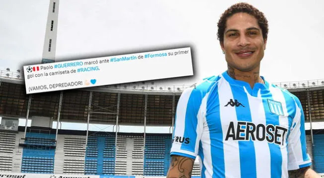 Paolo Guerrero marcó su primer gol en Racing y recibió comentarios positivos de la prensa argentina. Foto: Racing Club / Composición Líbero