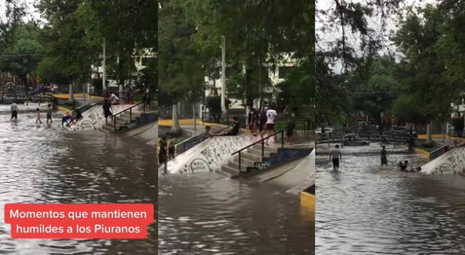 Piuranos hacen 'tobogán' en parque de skaters tras lluvias