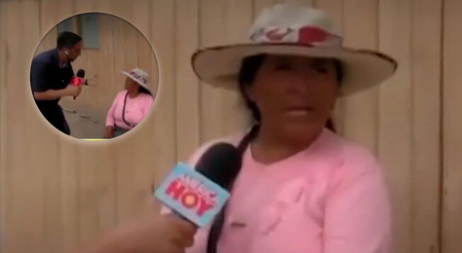 Reportero entrevista a mujer afectada por el desborde de río.