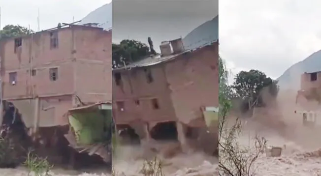 Vivienda de tres pisos se desplomó por completo por la crecida del cauce del río Rímac.