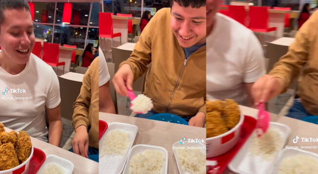 Un peruano decidió acompañar su combo de KFC con arroz y se hizo viral en TikTok.