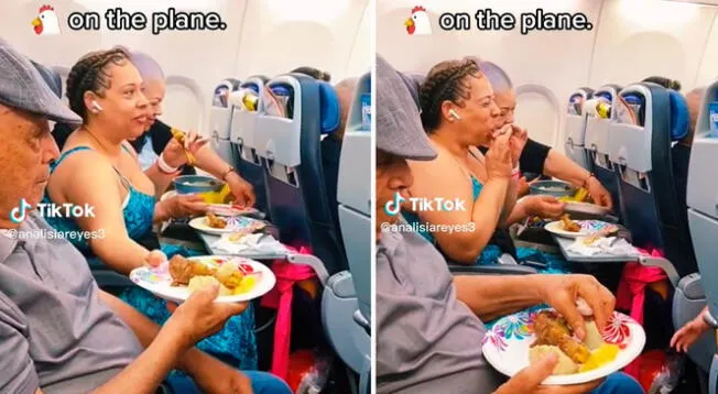 Comieron a gusto su pollo frito en un avión sin pensar que serían virales.