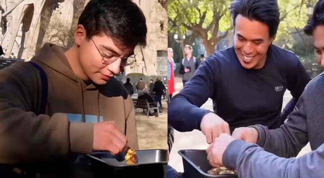 Jóvenes probaron por primera vez el pollo a la brasa peruano.