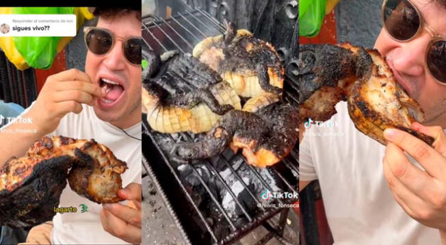 Un joven es viral luego de probar lagarto a la parrilla por primera vez.