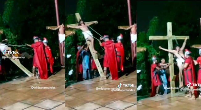 Escena de la crucifixión de Cristo es viral en redes sociales.