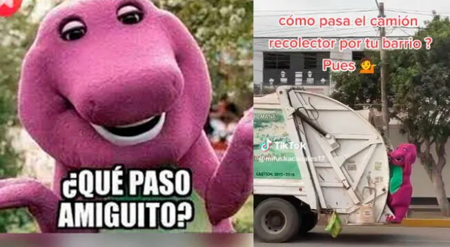 Barney de Cañete fue captado prendido del camión de la basura.