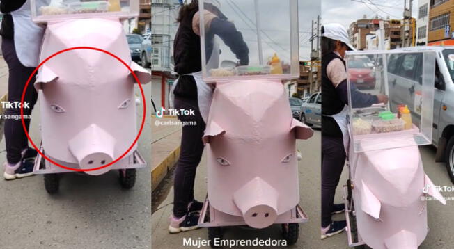 Mujer emprendedora y su increíble idea para crear una carretilla en forma de 'chanchito'