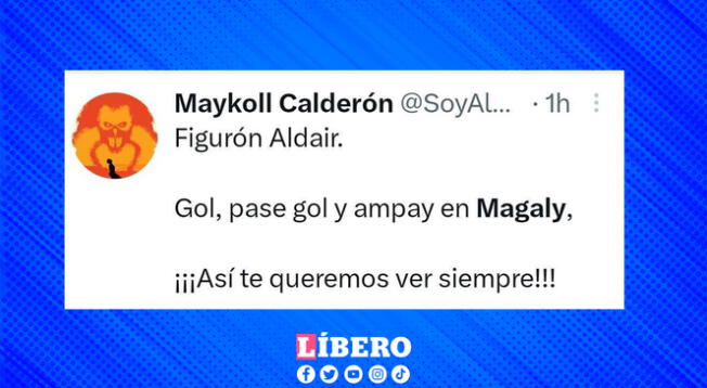 Llamaron figurón a Aldair Rodríguez por el gol, asistencia de gol y ser protagonista del último ampay.