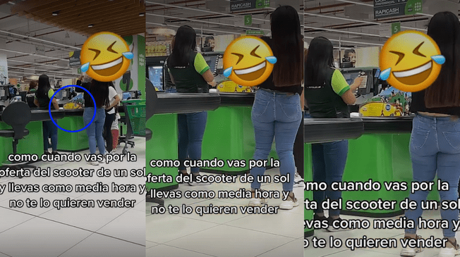 Mujer se decepciona de oferta de scooter a un sol en Tottus.