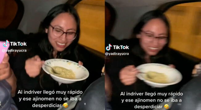 Una joven perdió la vergüenza y se fue cenando en el auto.