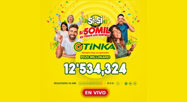 Resultados de La Tinka del miércoles 3 de mayo. ¡El Pozo Millonario es de 12'534,324 soles!