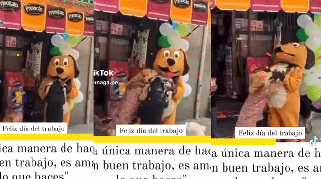 Una joven intenta de jalar clientes pero atrae a perritos.