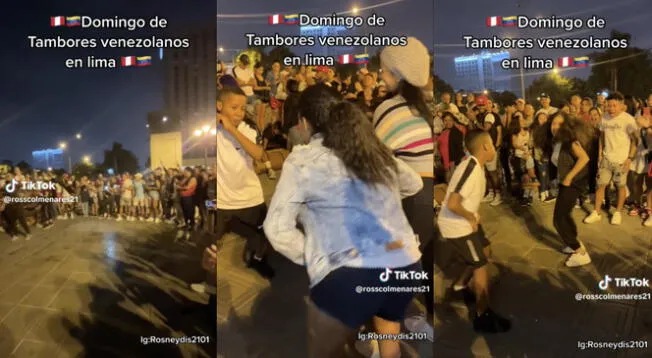 Venezolanos se reúnen en plaza de Lima para danzar bailes típicos.