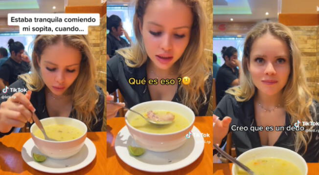 Reacción de suiza tras hallar algo 'extraño' en su sopa peruana.