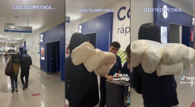 Joven llega a cine con 5 grandes bolsas de canchita.