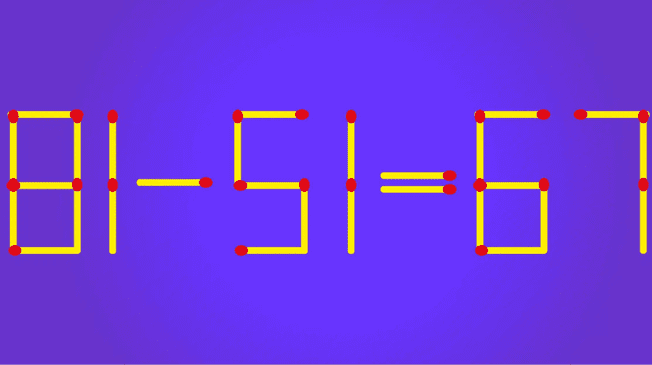 Convierte esta ecuación matemática incorrecta en correcta moviendo solo 2 cerillos.