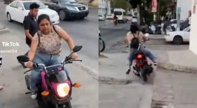 Mujer rompió su moto a los pocos segundos de comprarla.
