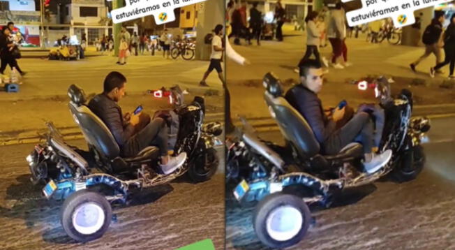 Joven se vuelve viral por su ingenioso vehículo